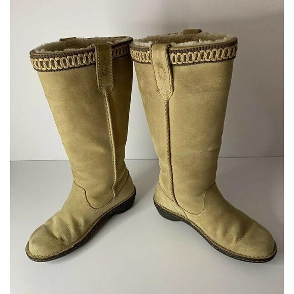 UGG Braided Size 5 Knee-High Riding Boots Suede Sheepskin Shearling Tan EUC - Picture 1 of 9